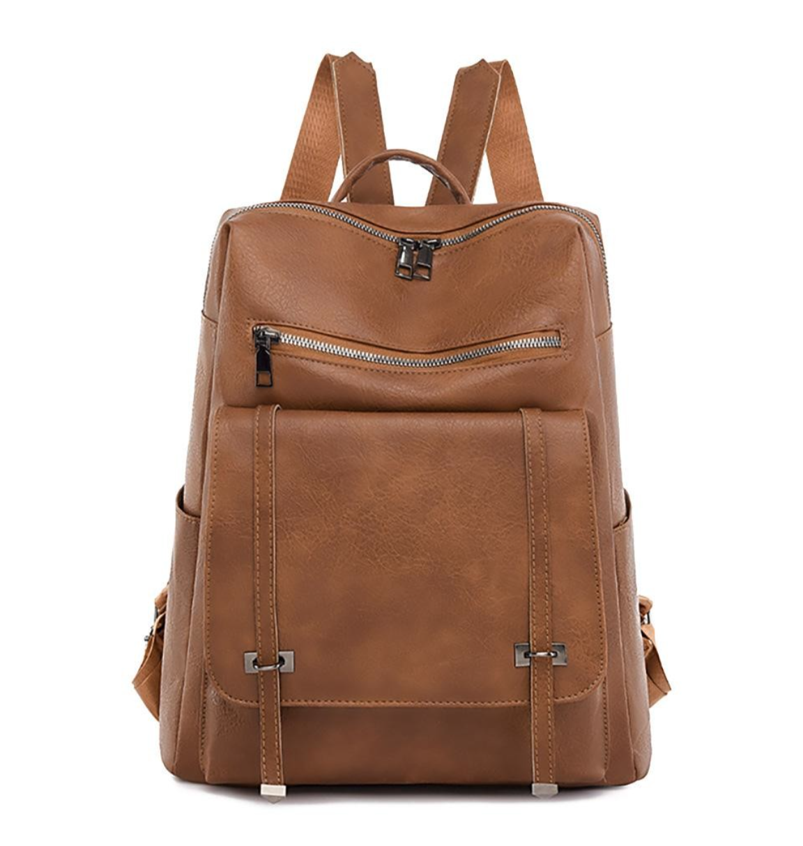 Vegan Leather Backpack W/ Front Strap Details
