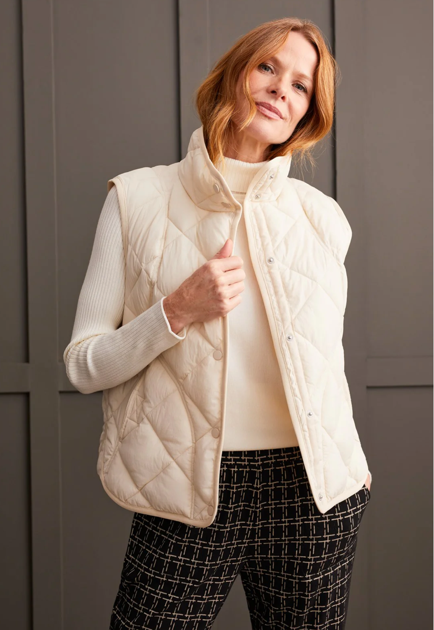 Tribal Puffer Quilted Vest-Ivory