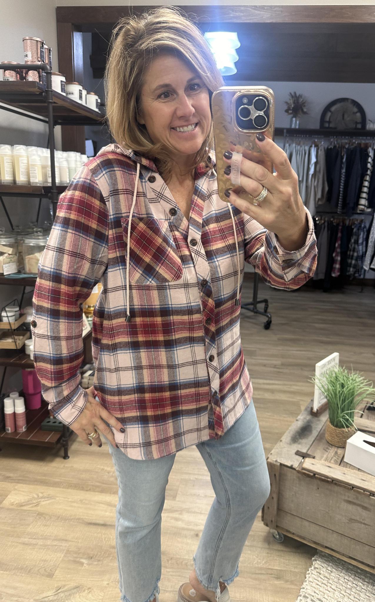 Pink Plaid Hooded Flannel