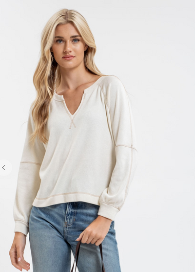 Cream split Neck top