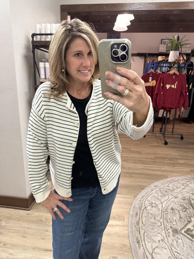 White w/black stripe Button up