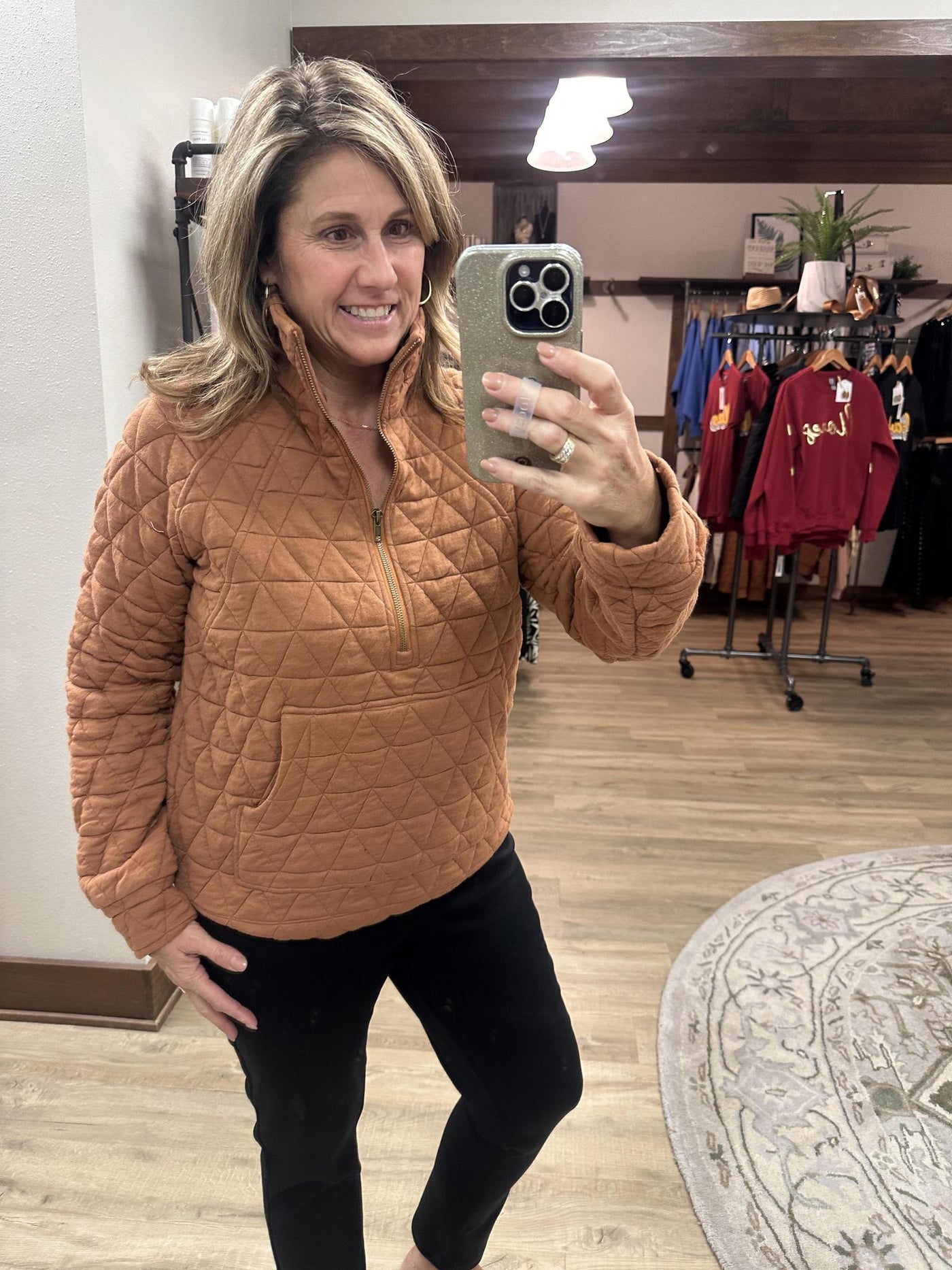 Quilted 1/2 Zip Sweatshirt-copper