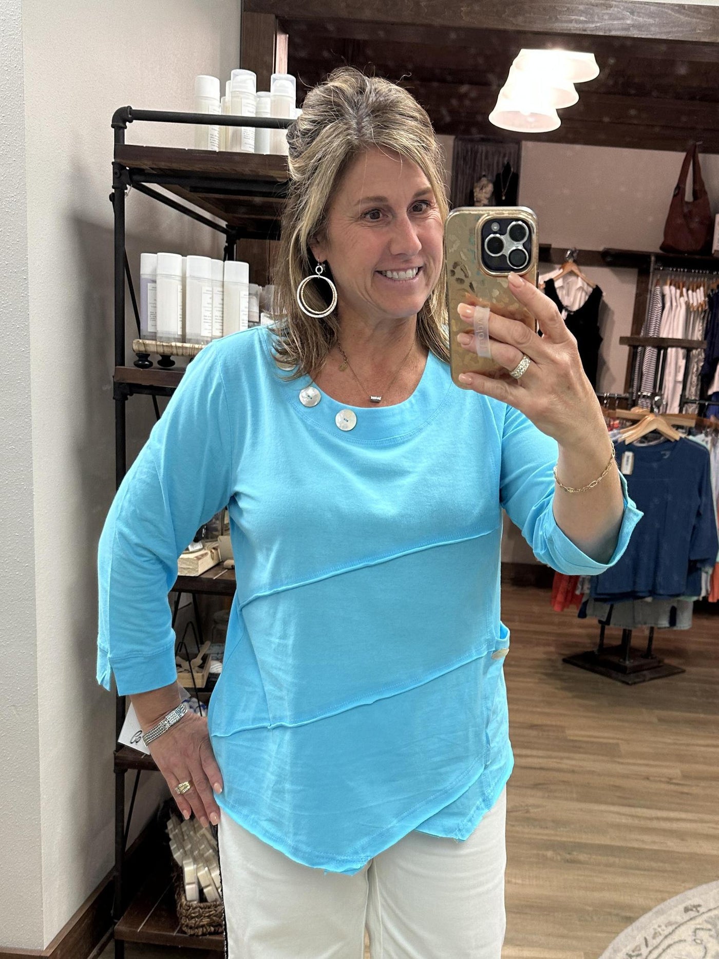 Lulu B 3/4 Sleeve Turq Top