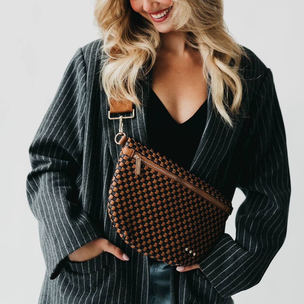 Westlyn Woven Bum Bag  Checkered Coffee