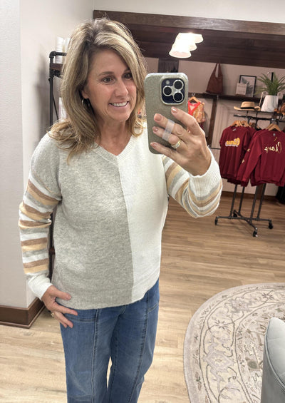 Multi Stripe Sleeve Sweater