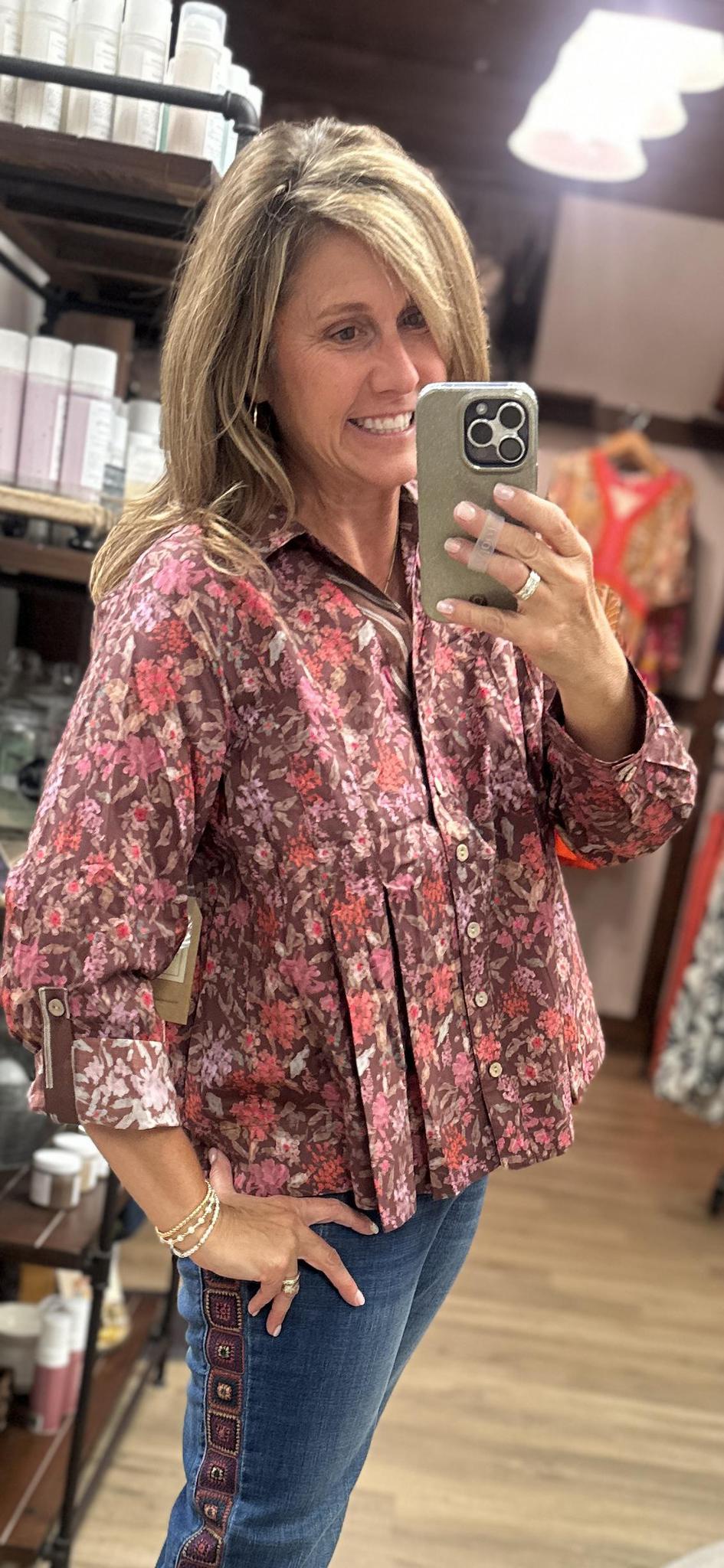 Tru Luxe Print V Neck Collar swing shirt