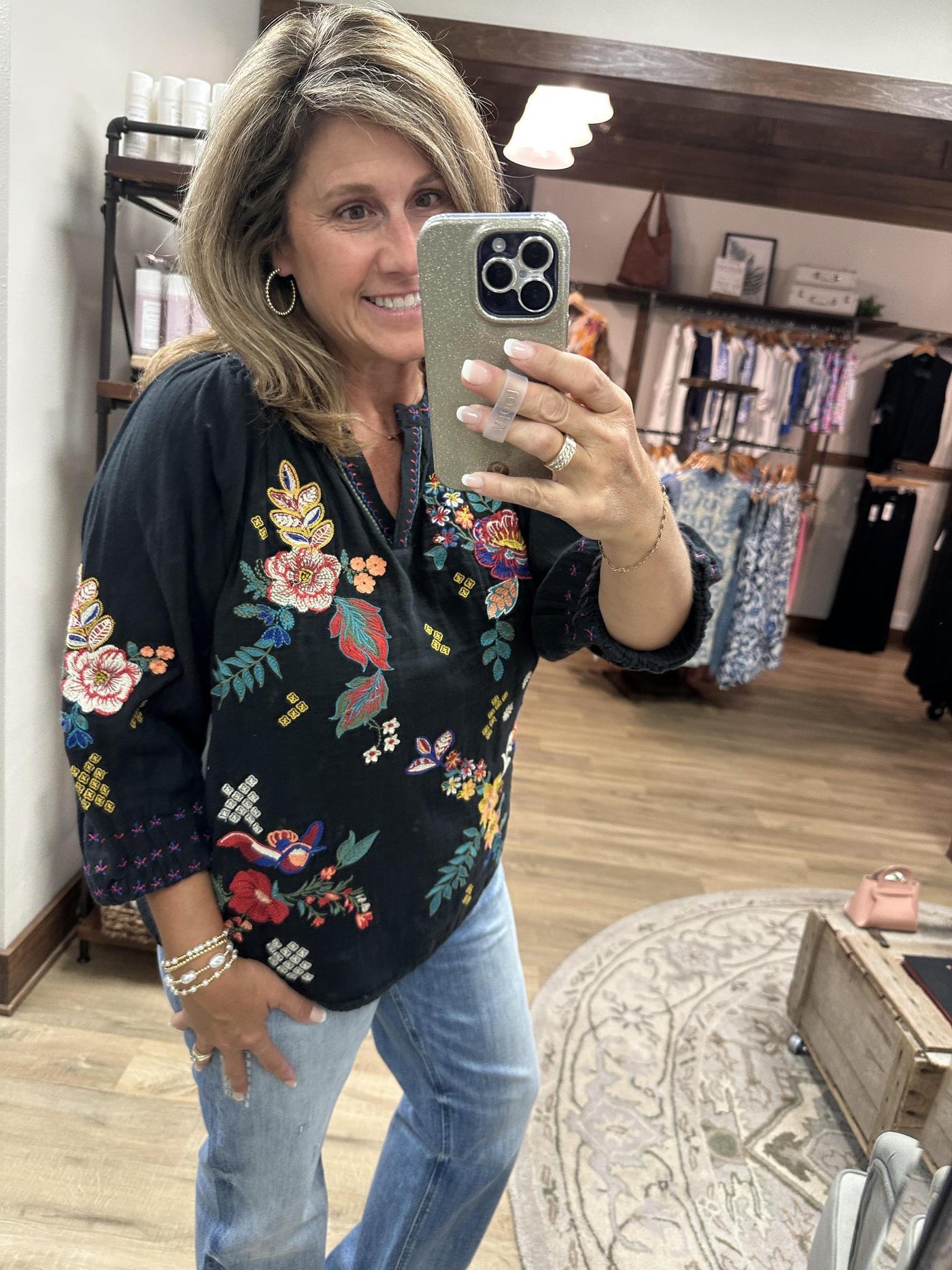Tru Luxe Embroidered Split Neck