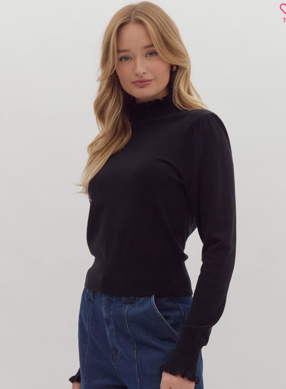 Black Ruffle Neck Sweater