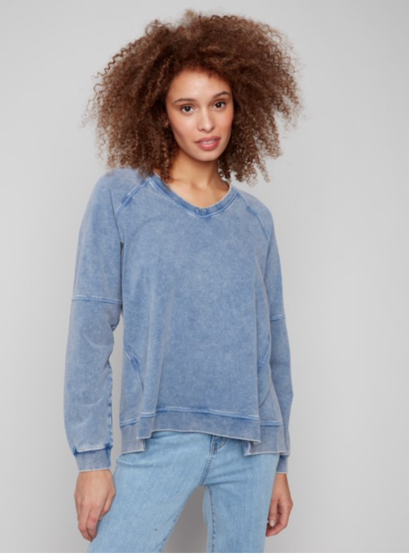 Charlie B French Terry V-Neck Raglan