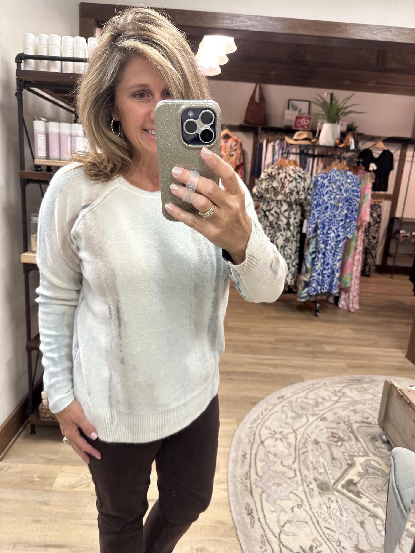 Charlie B Reversible Printed Crew Neck Sweater
