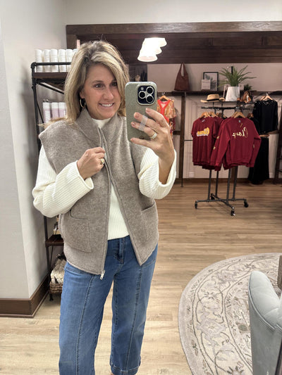 Mock Neck Zipper Vest-Mocha