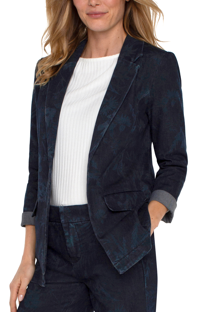 Liverpool Denim Floral Boyfriend Blazer