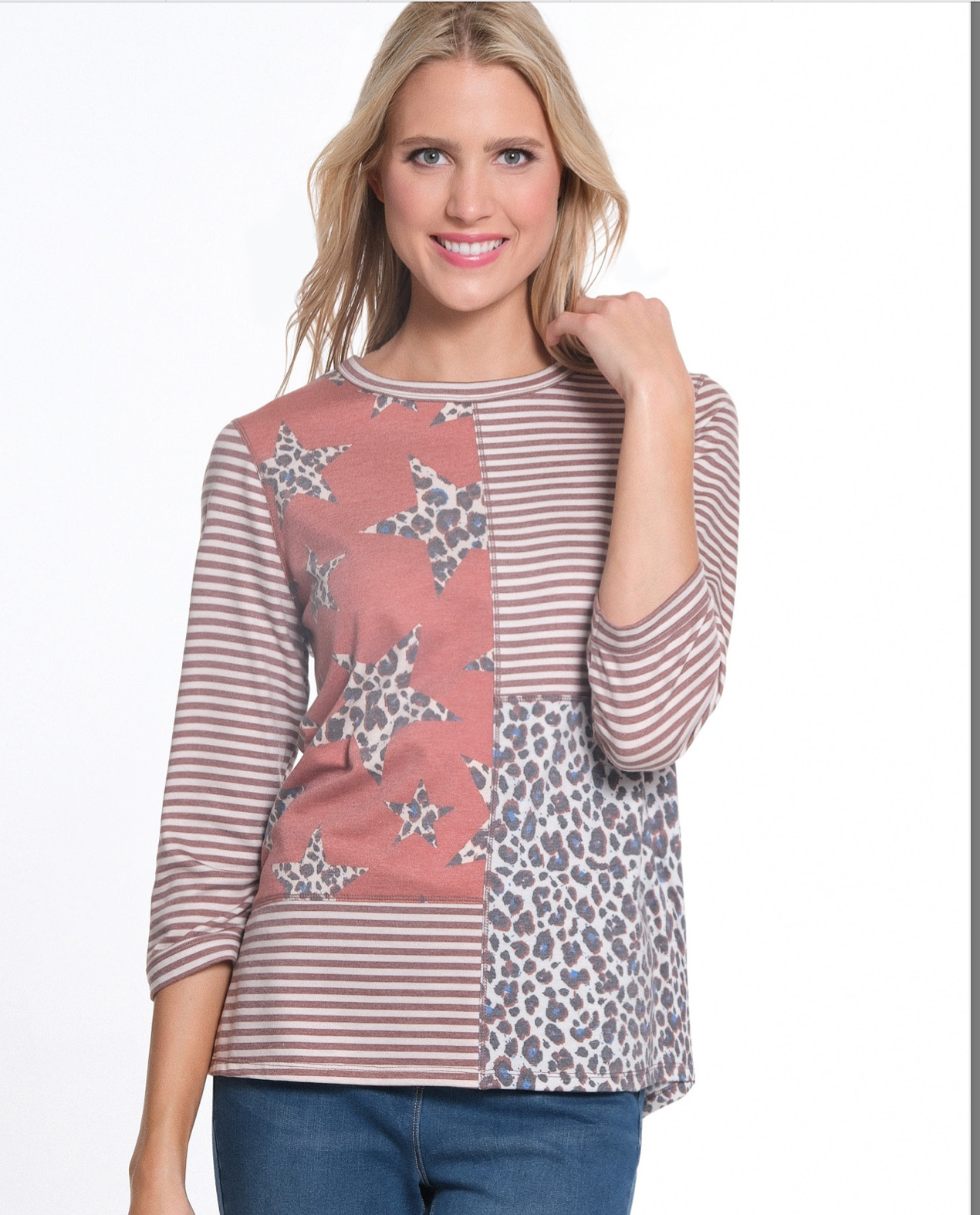 Multiples Leopard/stripe top