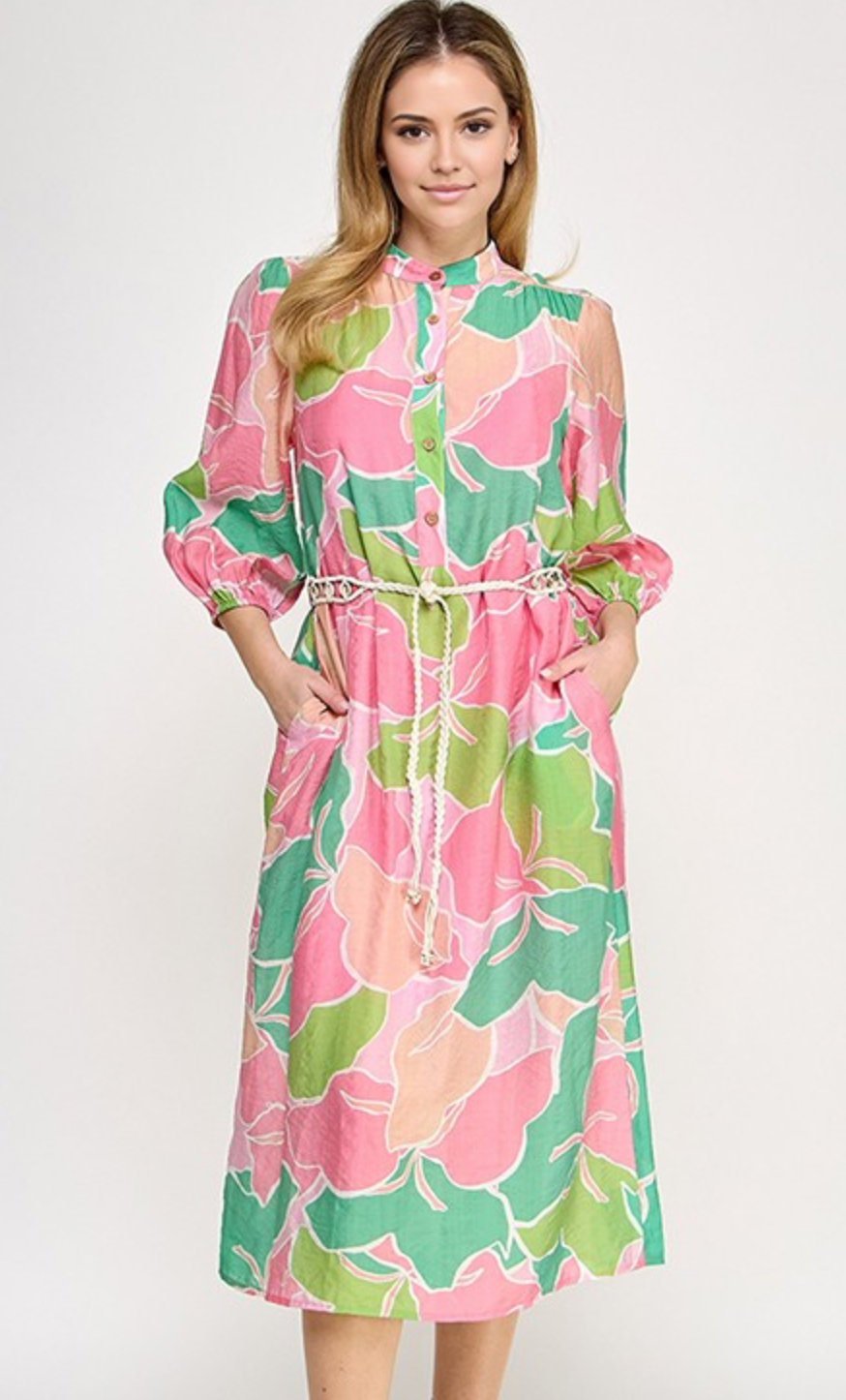 Pink/Green Midi Dress
