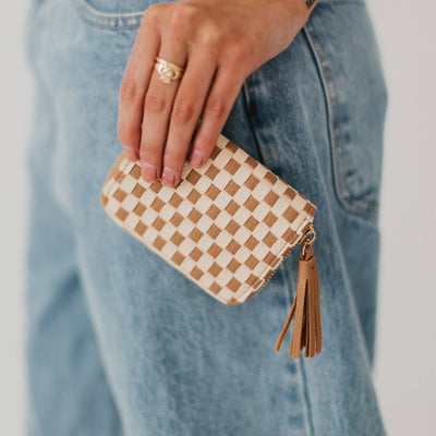 Wynona Woven Wallet: Checkered Coffee