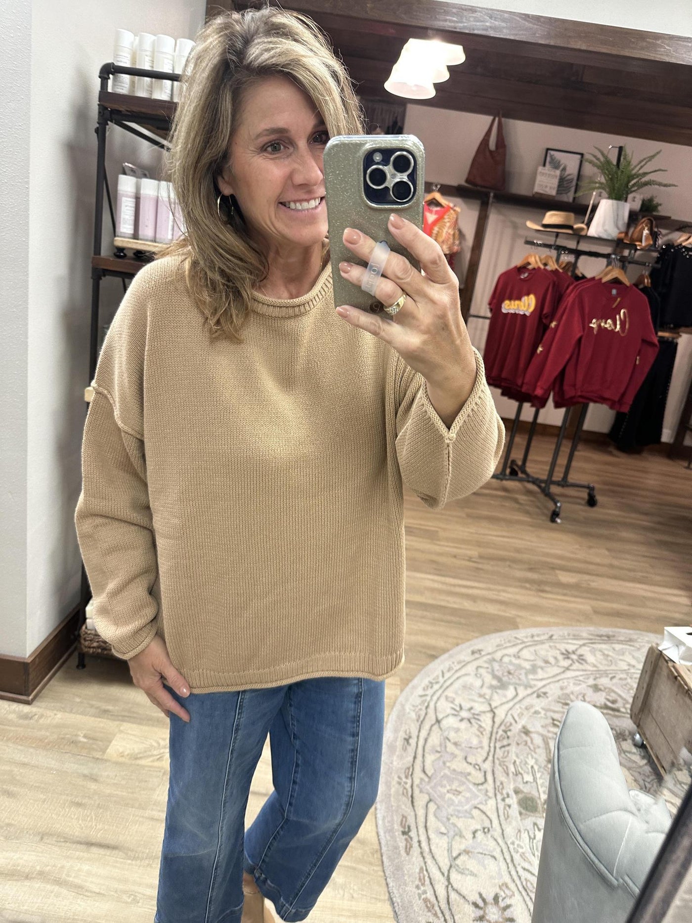 Drop Shoulder Roll Trim sweater