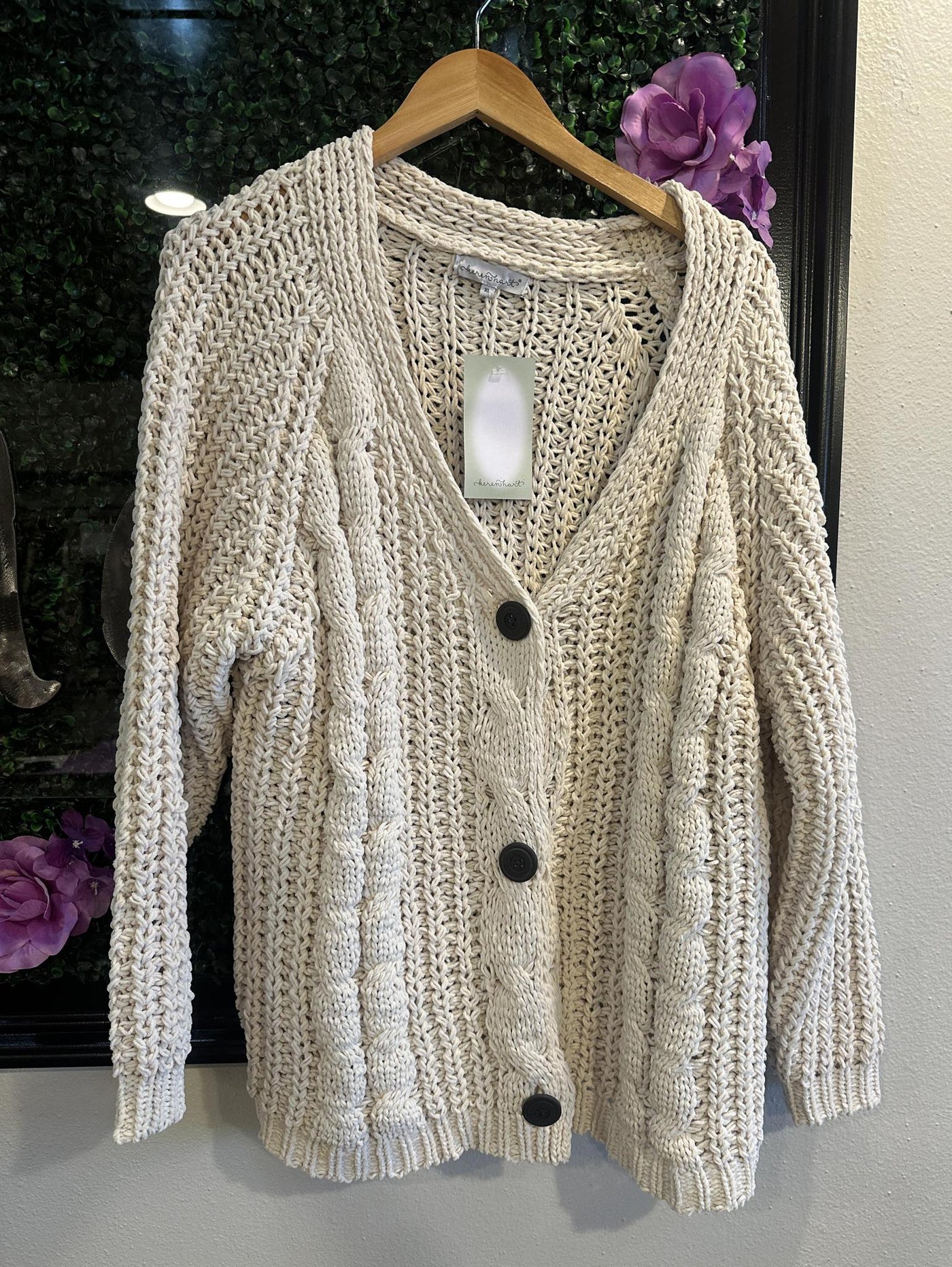 Oversized button Up Cardigan-Cream