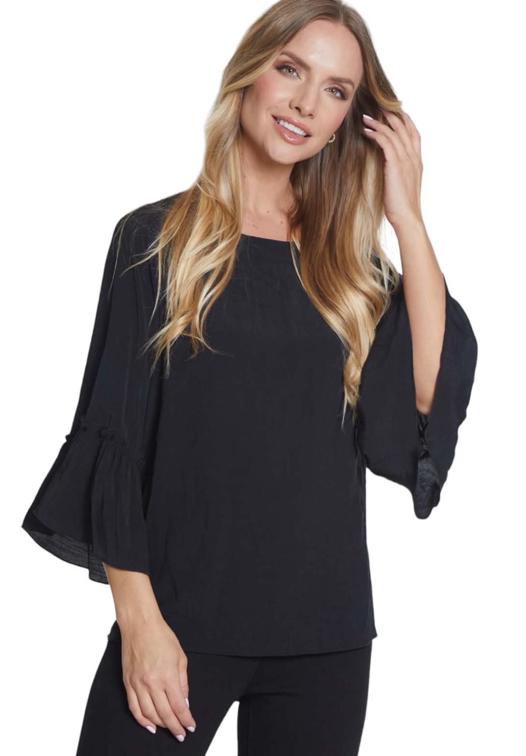 Multiples Black Flounce Sleeve Top