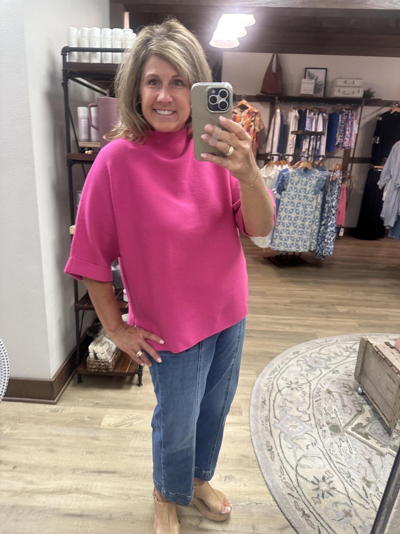 Magenta Mock Neck SS