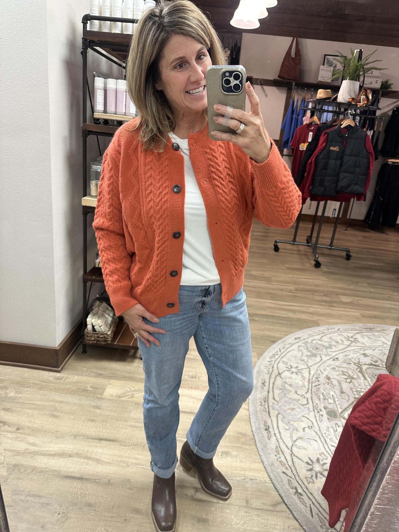 Orange Button Up Cardigan