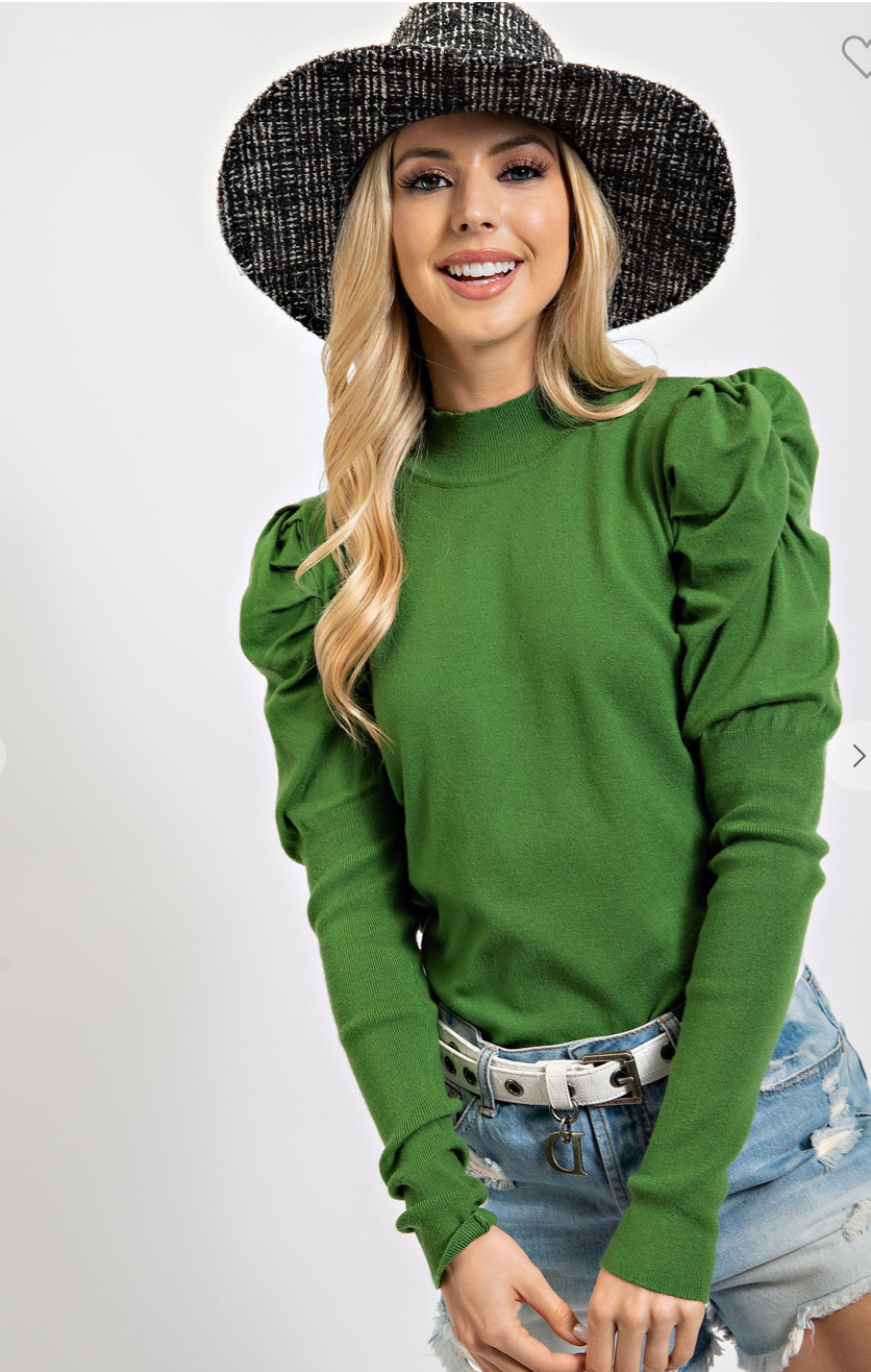 Grass Green Puffy Sleeve Knit