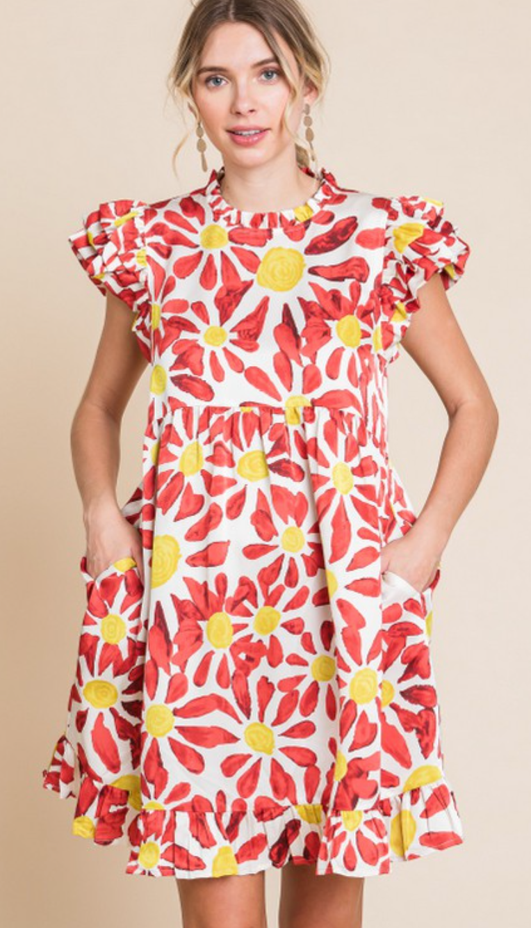 Flower print Dress w/Pockets