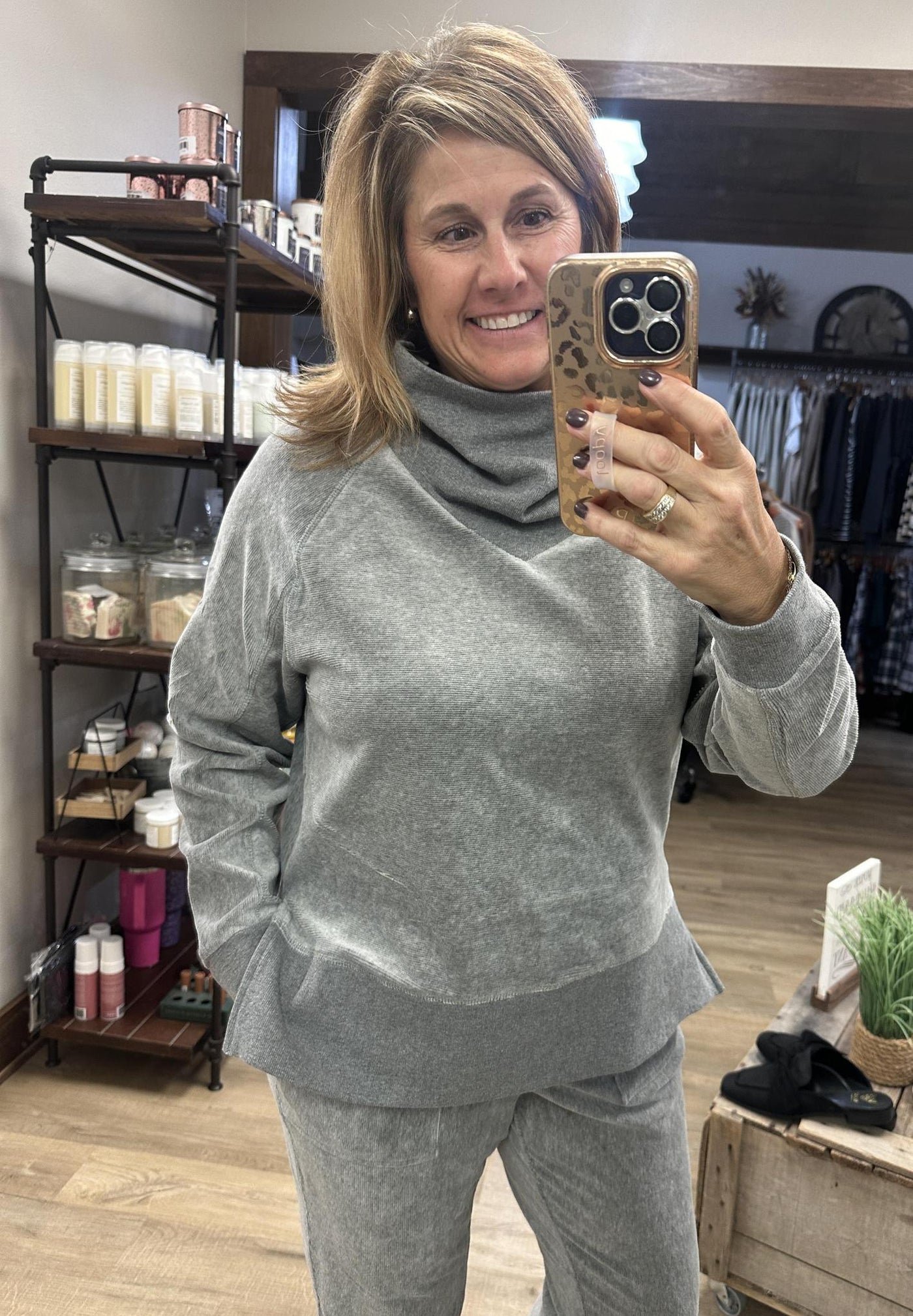 Gray Cowl Neck Top