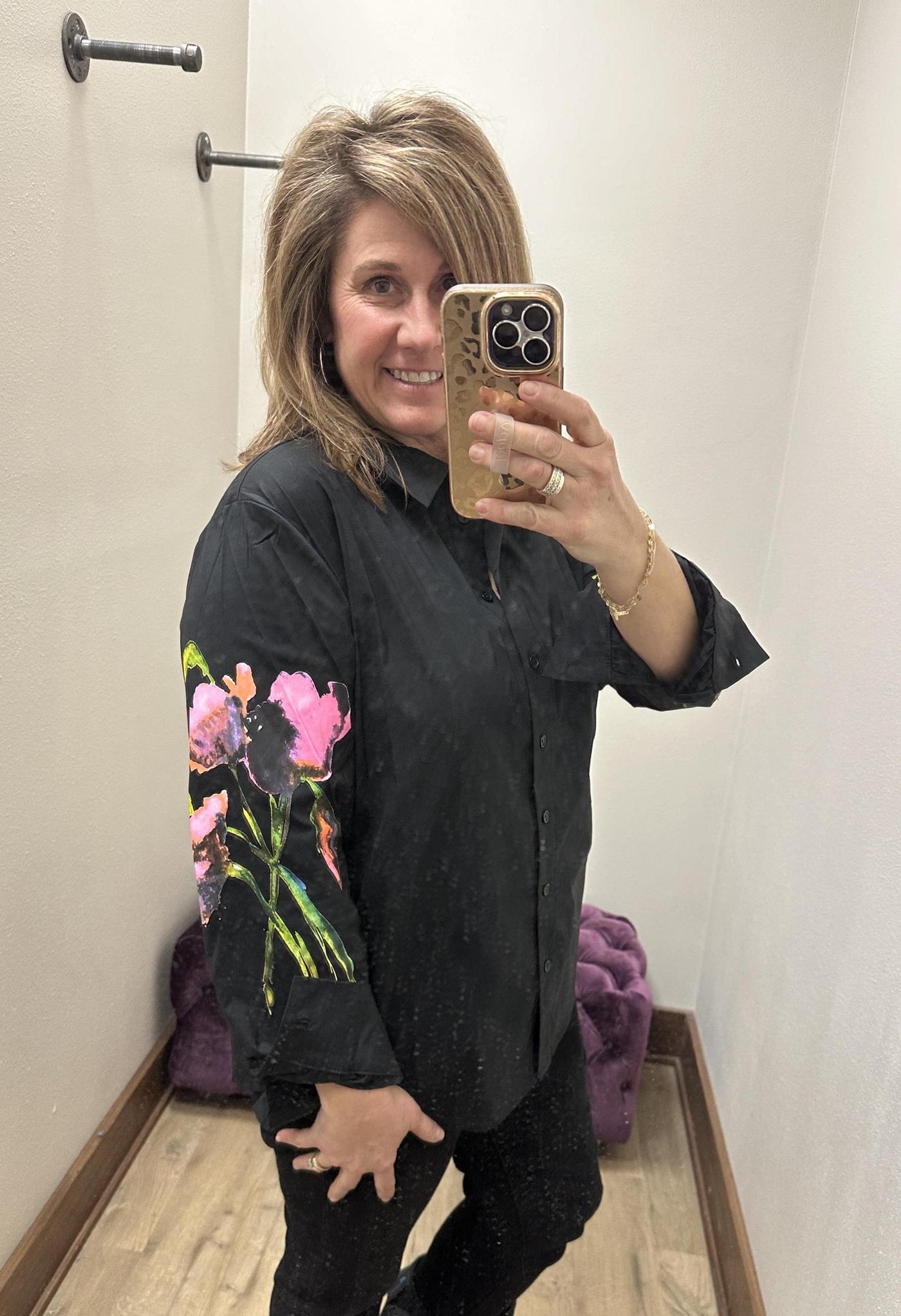 Black Blouse w/ floral Sleeve