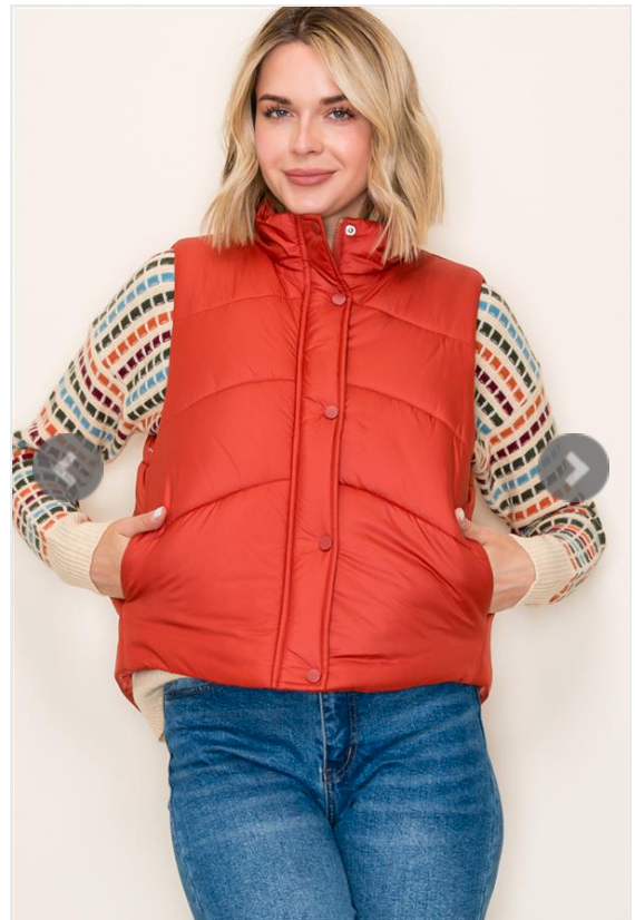 Puffer Polar Collar Vest-Rust