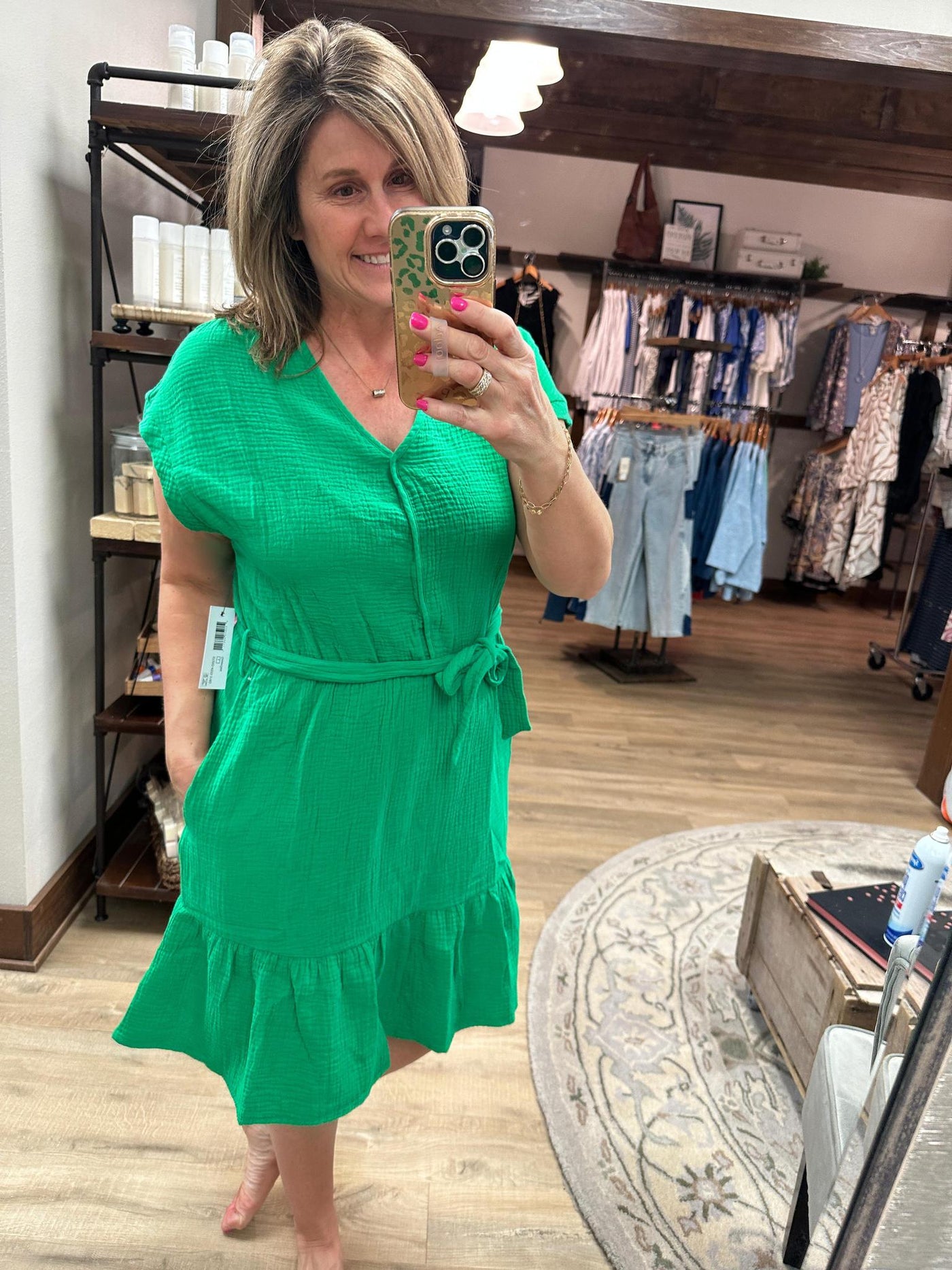 Tribal Kelly Green Gauze Dress