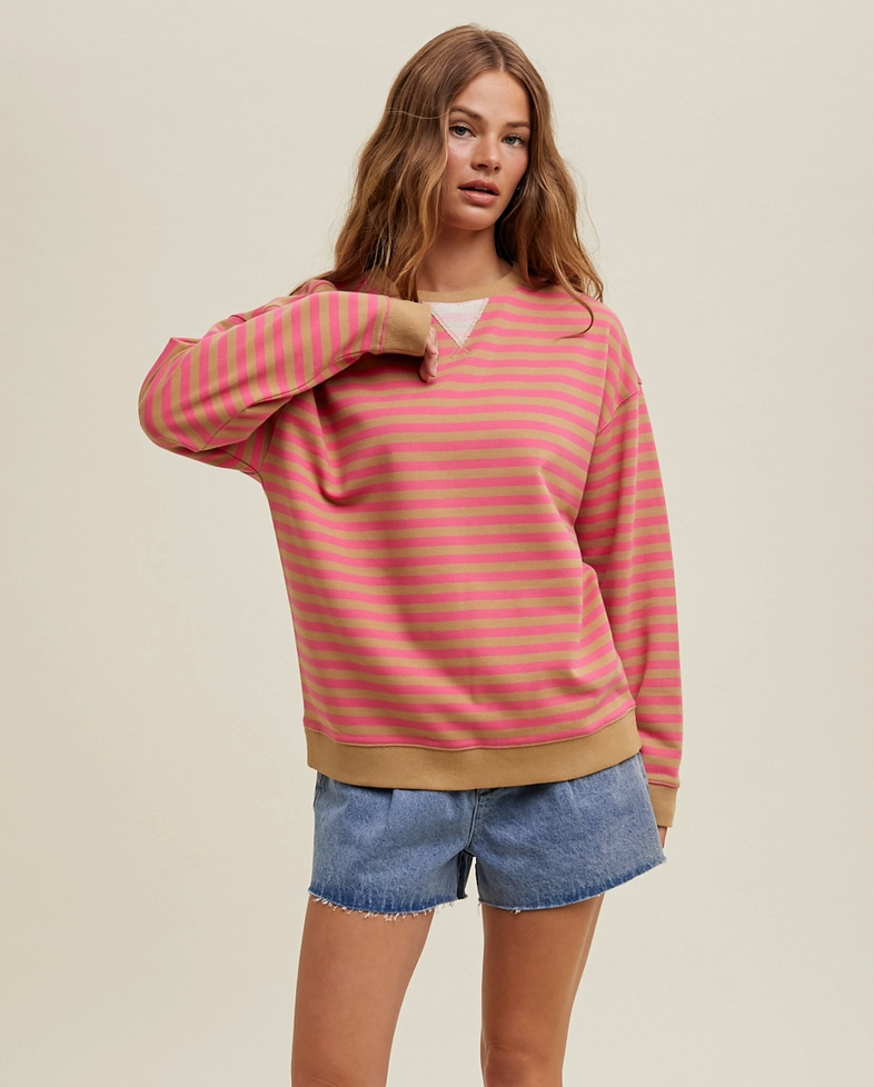 STRIPED OVERSIZED CREWNECK PULLOVER