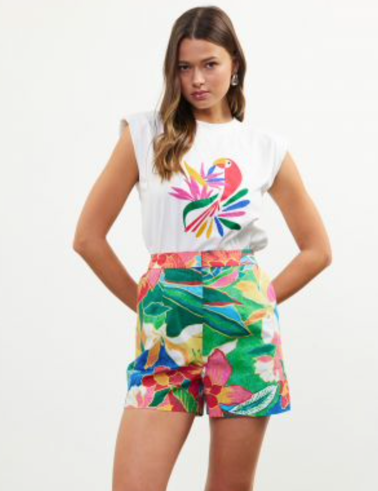 Abstract Bird Embroidered Top