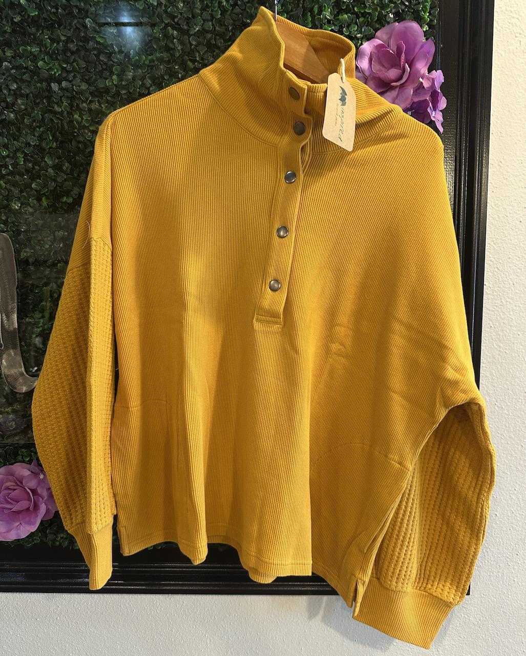 Marigold Waffle Sleeve Snap Neck