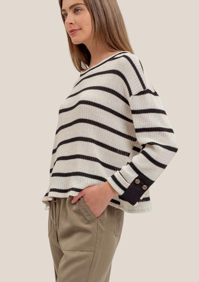 STRIPE 3/4 CUFFED SLEEVE KNIT