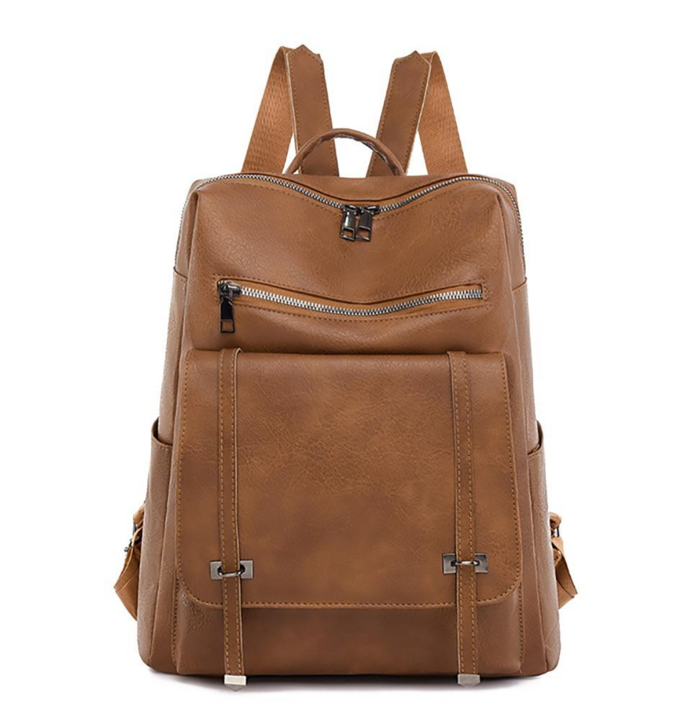 2-way leather and vegan backpacks Vegan Leather Backpack W/ Front Strap Details