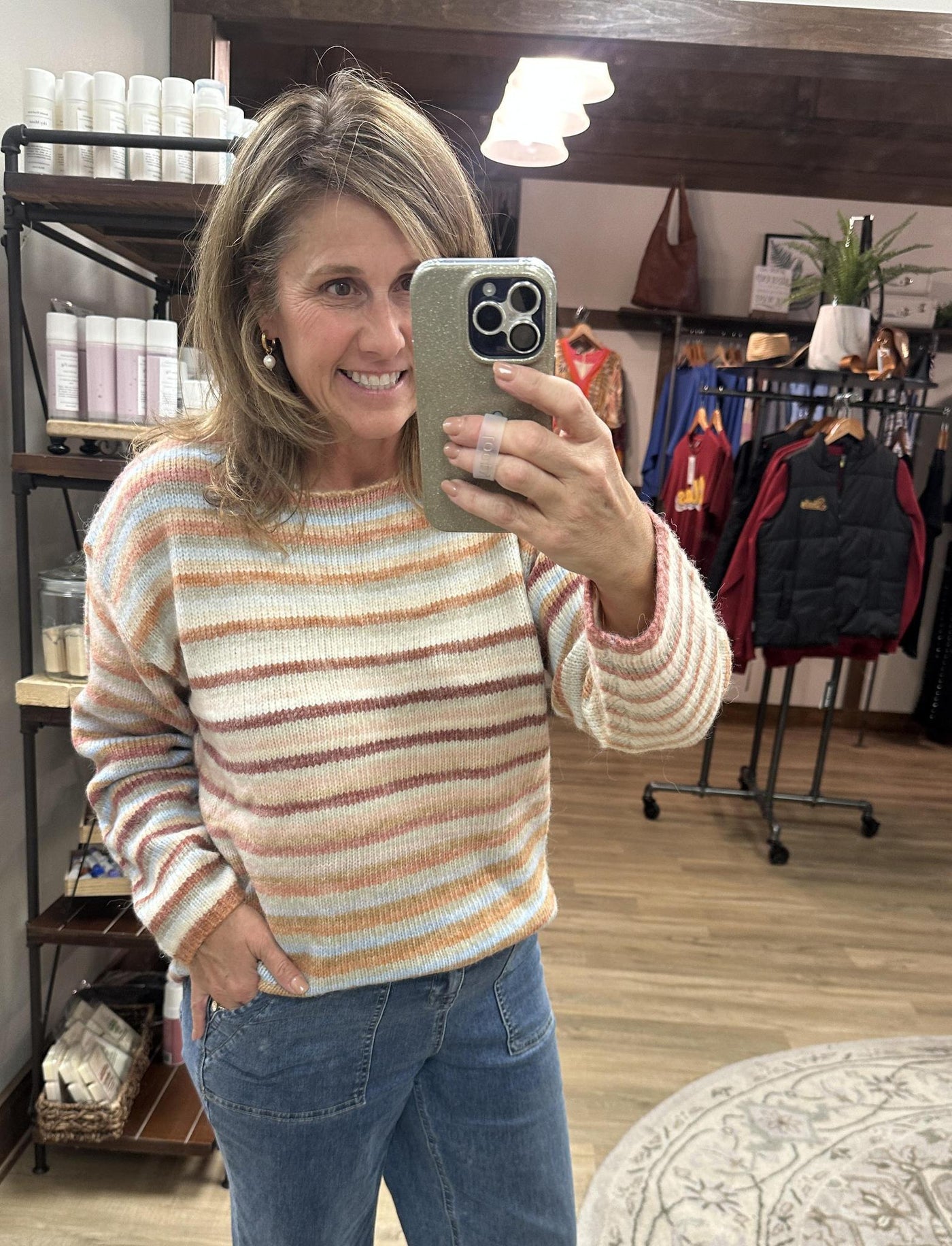 Peach Sage Stripe Sweater