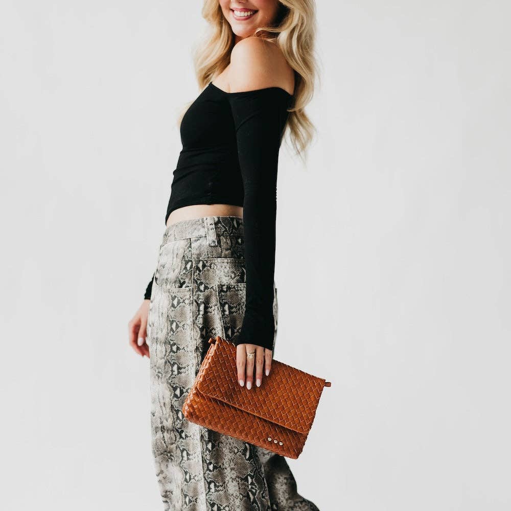 Wrenlee Woven Flap Crossbody: Brown