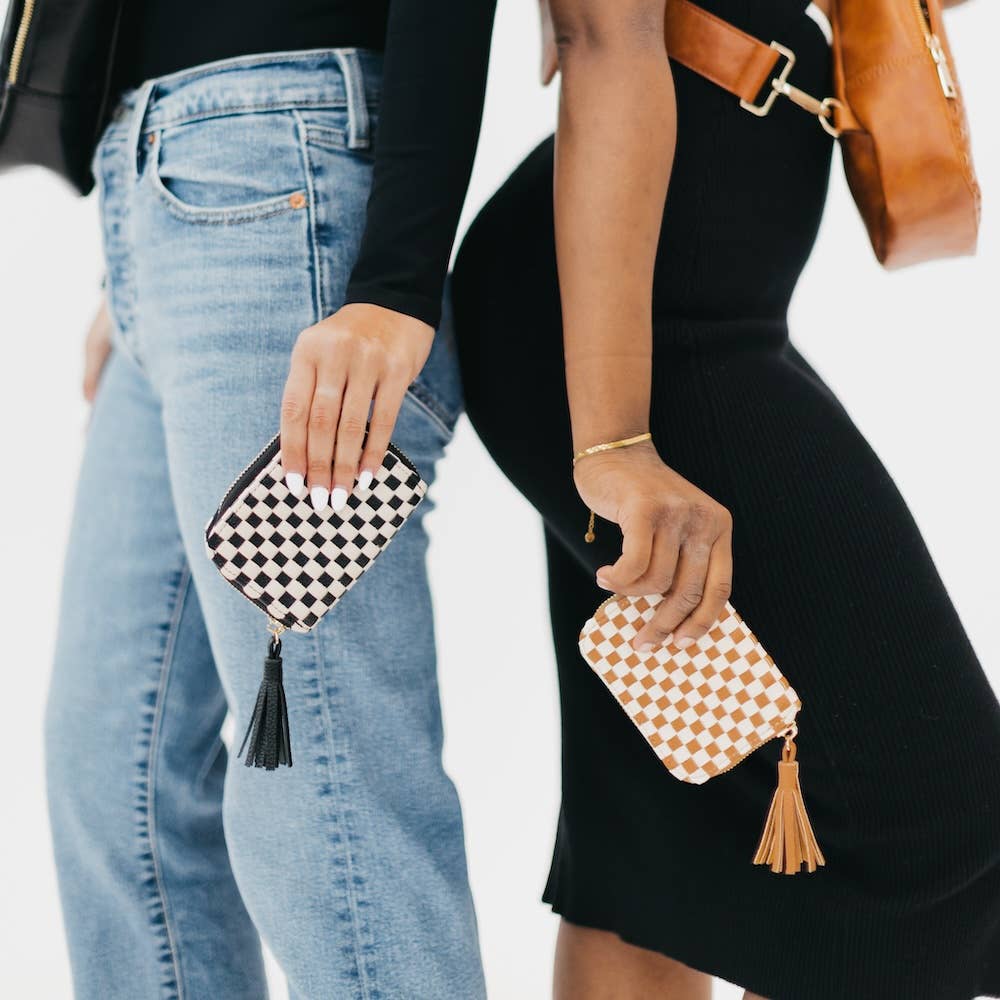 Wynona Woven Wallet: Checkered Coffee