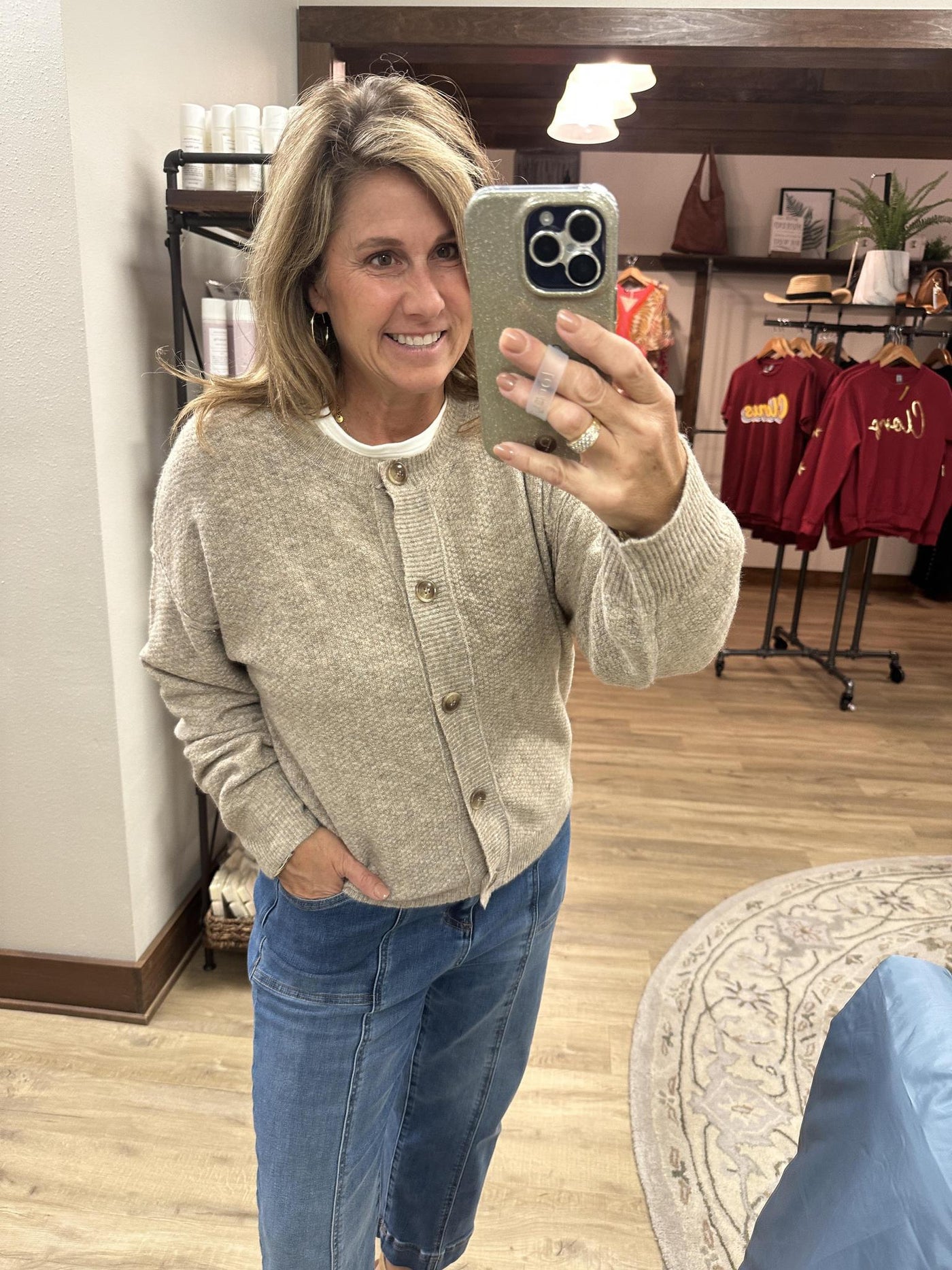 RIBBED TRIM BUTTON DOWN  KNIT CARDIGAN