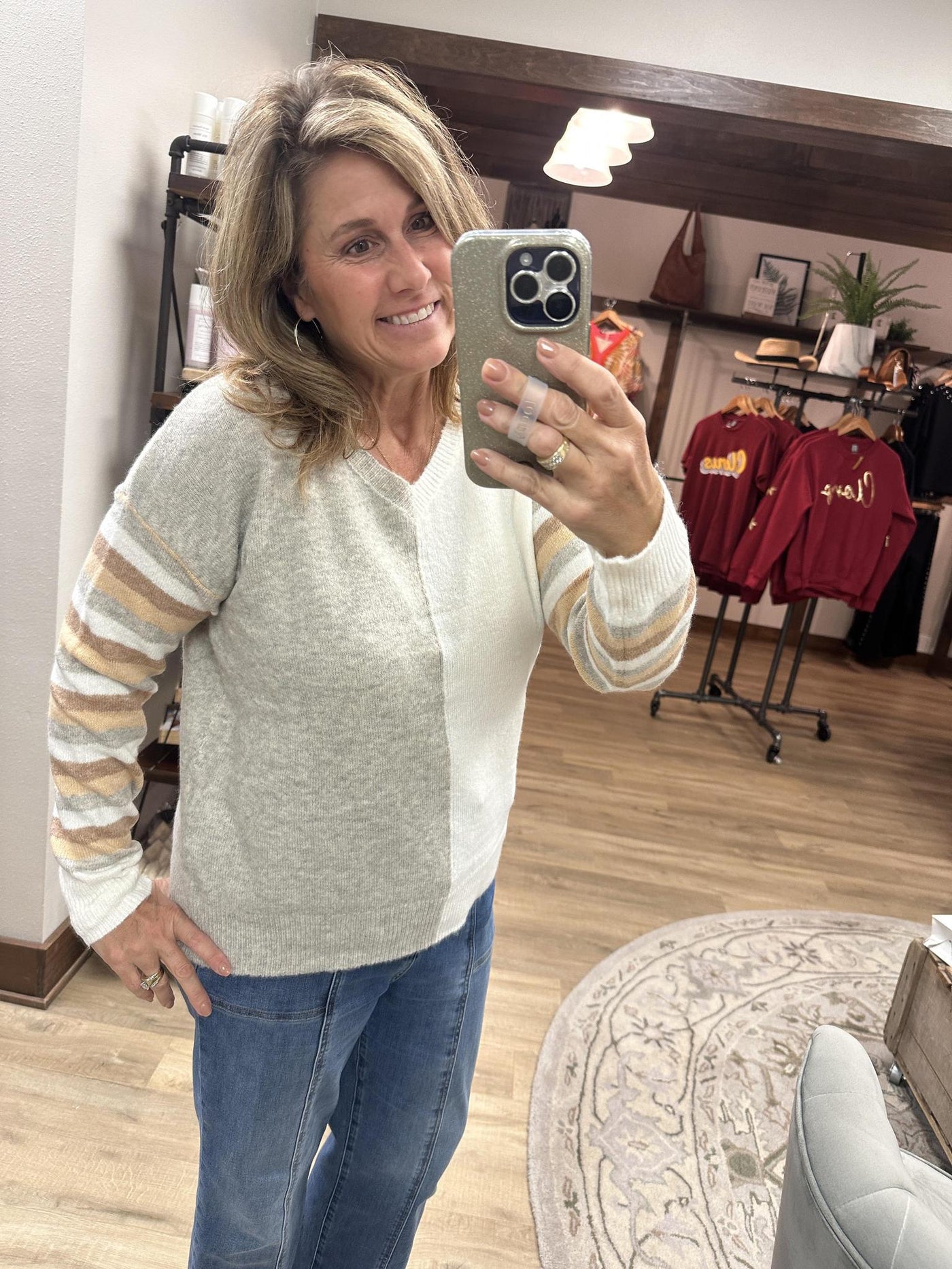 Multi Stripe Sleeve Sweater
