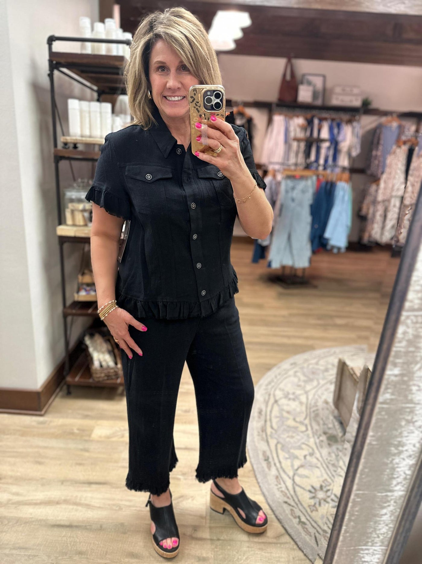 Multiples Black Linen Blend Pant