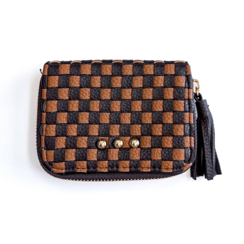 Wynona Woven Wallet: Checkered Coffee
