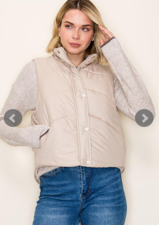 Puffer Polar Collar Vest-Beige