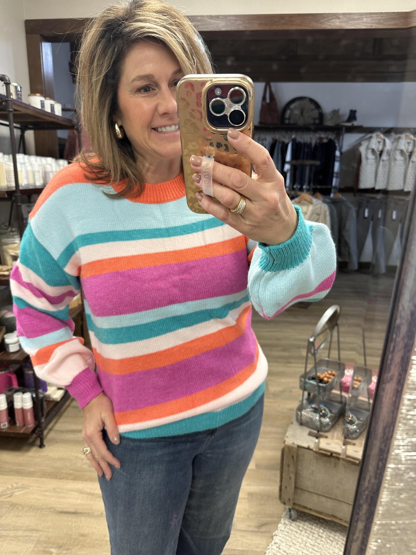 Stripe Puffed Sleeve Sweater