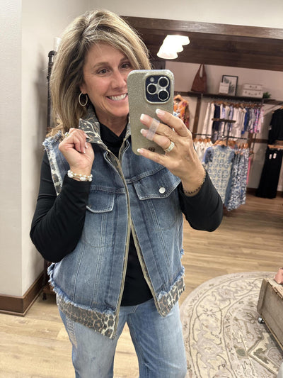 Leopard And Denim Vest
