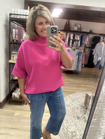 Magenta Mock Neck SS
