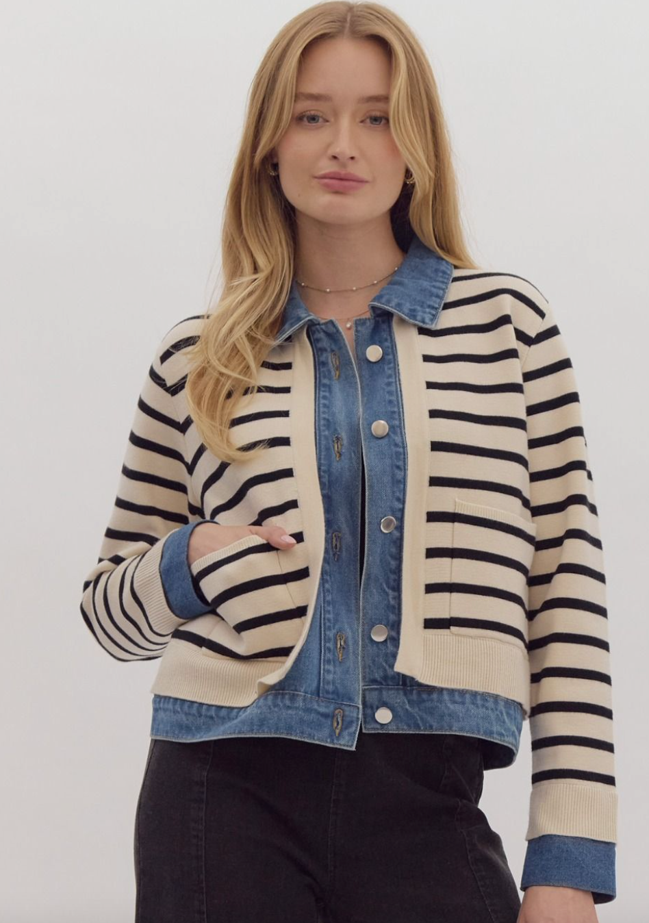 Cream/Blk Stripe Sweater w/denim