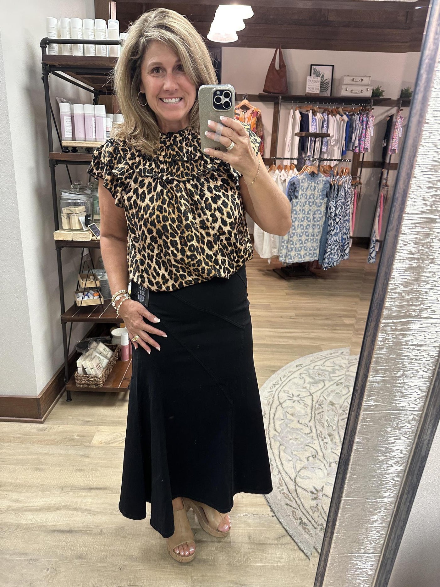 Leopard Print Layered Ruffle Woven Top