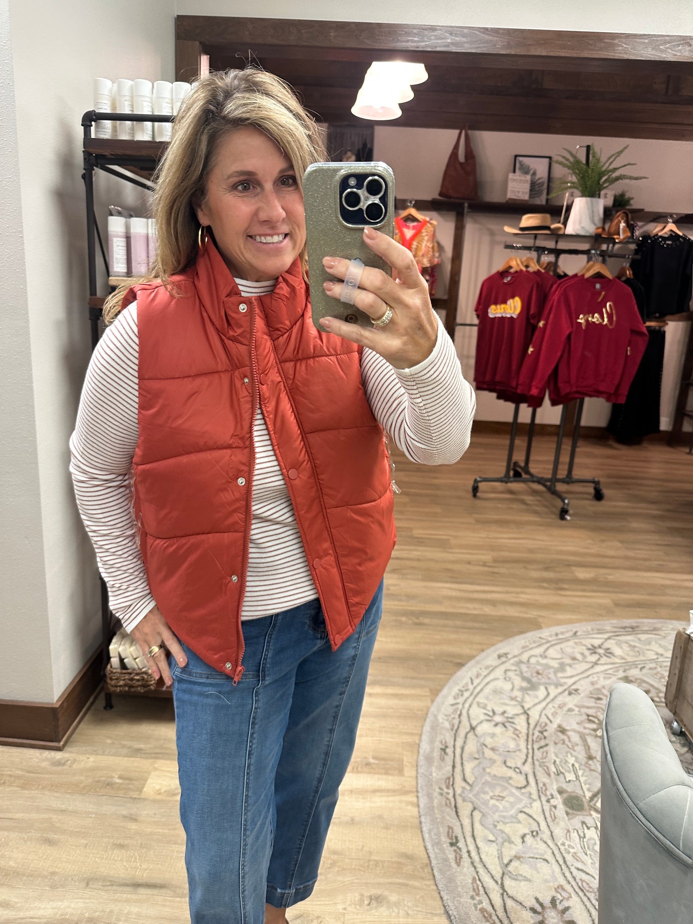 Puffer Polar Collar Vest-Rust