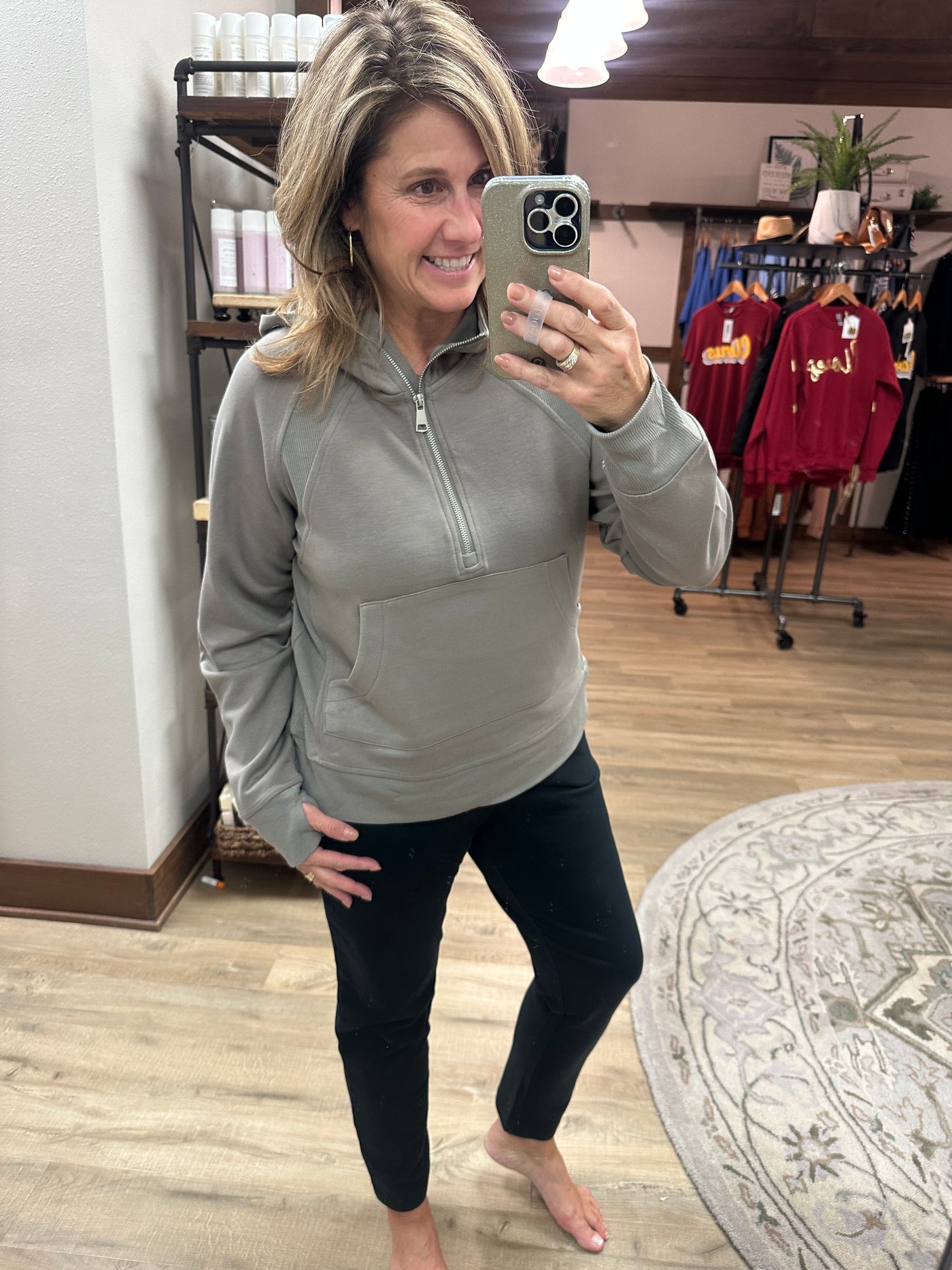 Lulu B Taupe Half Zip Hoodie